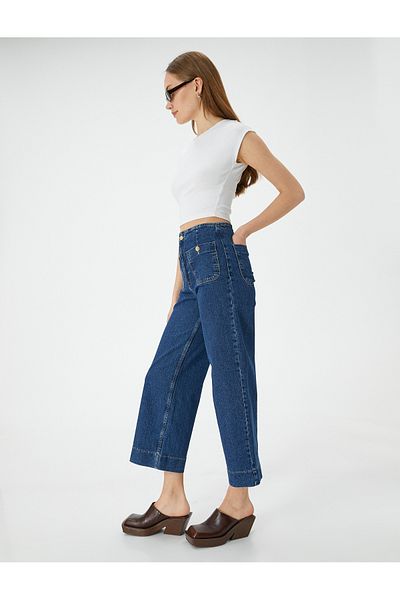 Koton High Waist and Front Pocket Detailed Comfortable Jeans - Sandra Culotte Jeans