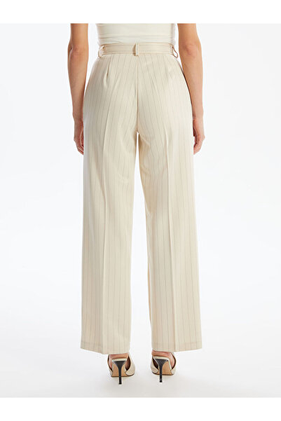 LC Waikiki Beige Loose Fit Striped Women's Trousers