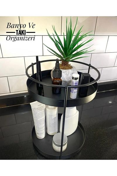 VENON 2-Tier Black Bathroom Cosmetic Jewelry Organizer - Multi-Purpose Organizer, Treat Service Presentation Tray