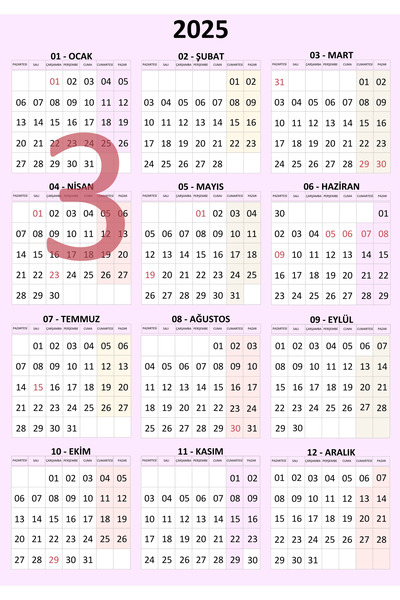 GÜL MZC 2025 Dikey Duvar Takvimi, Cam - Kapı - Duvar için, Arkası Yapışkanlı Sticker, Folyo