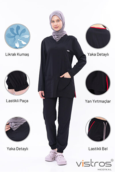 Vistros Medikal Tesettür Lüks Kaliteli Likralı Siyah Medikal Üniforma Doktor ...