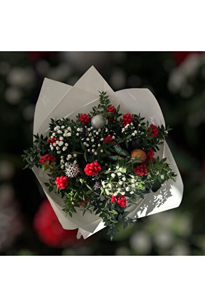 İnci Tanem Beyaz Sarmalı 12 Dal Kokina Yılbaşı Buketi (Özel Tasarım Çiçek Aranjmanı)