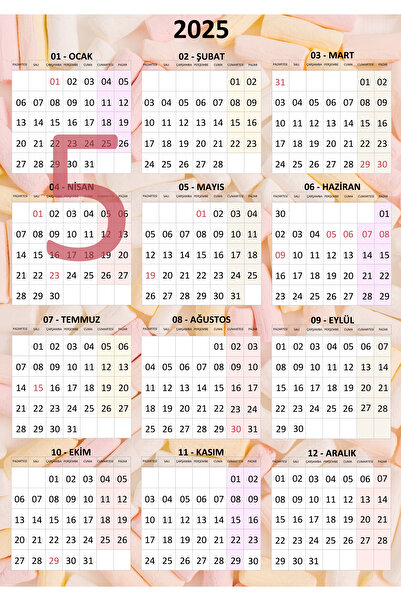 GÜL MZC 2025 Dikey Duvar Takvimi, Cam - Kapı - Duvar için, Arkası Yapışkanlı Sticker, Folyo