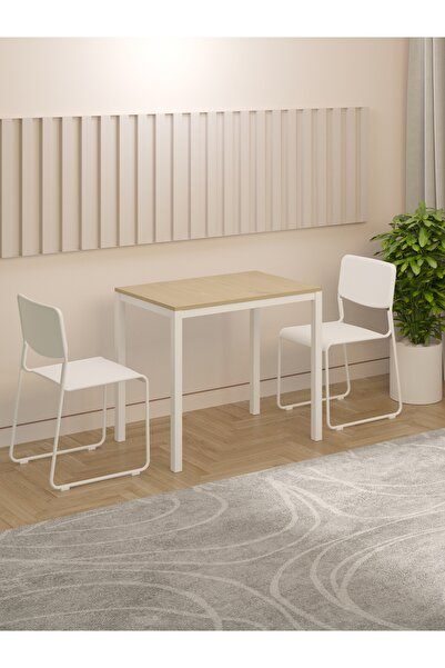 NEATS Safir Meşe Mutfak Masası, 60x88, Küçük Yemek Masası, Metal Ayaklı Mutfak Masası, Ahşap Mutfak Masası