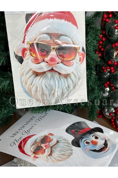 QUEEN AKSESUAR İthal 3 üç boyutlu yılbaşı Noel baba kardan adam 2li parti eğlence komik yüz maske seti