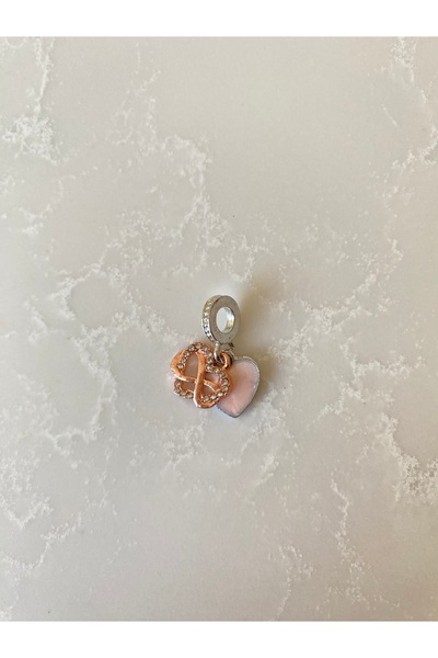 kubotique Sallantılı Zirkon Taşlı Yonca Kalp Rose Charm