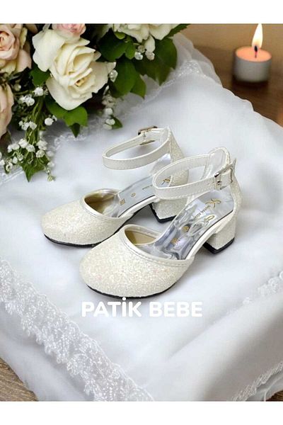PATİK BEBE PANTOFI DE ROCHIE DE SEARĂ ELEGANTI, ALBI, TAC PĂTRAT