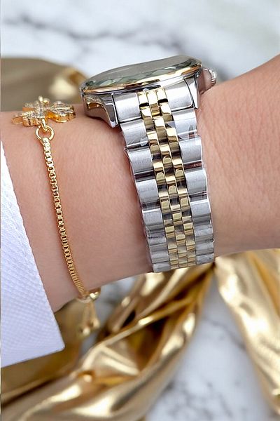 Daniel Klein 29mm Gold/Metallic Stylish Women's Wrist Watch with Cutout Glass and Rhinestone Bracelet Gift