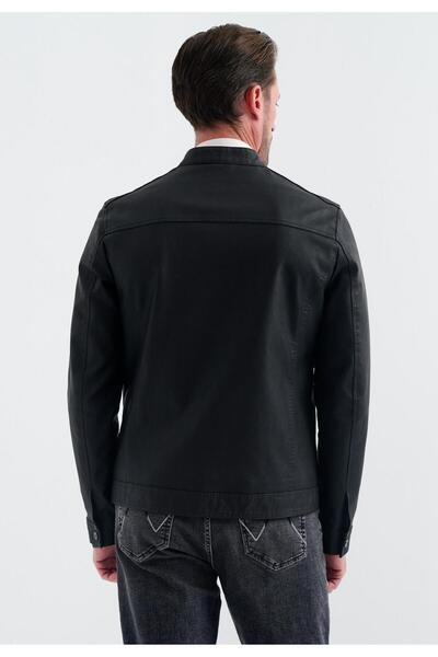 Pierre Cardin Cedric Biker Tarzi Deri Dokuma , Regular Fit, Erkek Suni Deri Mont