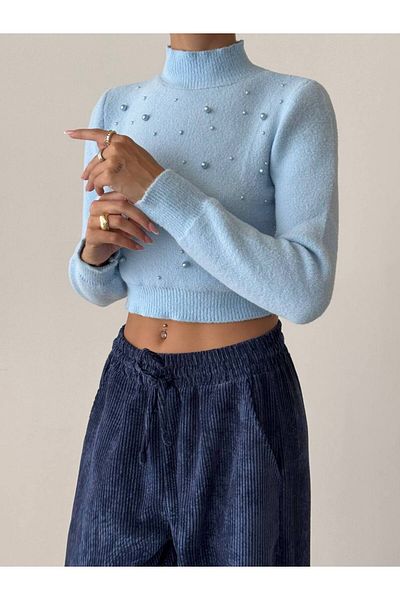 AFA Pulover din tricot cu perle 100% bumbac cu gât crew - Pulover moale cu barbă premium