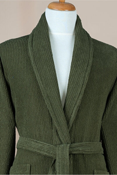 Ellaline Σετ ριγέ μπουρνούζι 100% βαμβάκι πιστοποιημένο 3 τεμάχια σαλιάρα μπουρνούζι και σετ πετσετών κεφαλιού σκούρο πράσινο