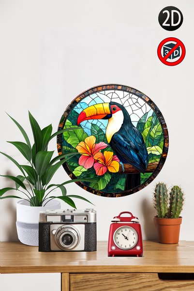 Home Game Ahşap Tukan Temalı 28x28 cm Yuvarlak Ev, Bahçe Mutfak Duvar Dekoru ...