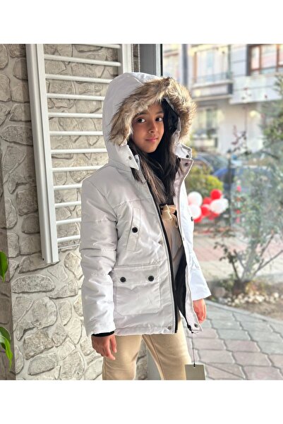 Narin kids Kürklü Çıkarılabilir Kapüşonlu Dolumlu Astarlı Unisex Yüksek Kalit...