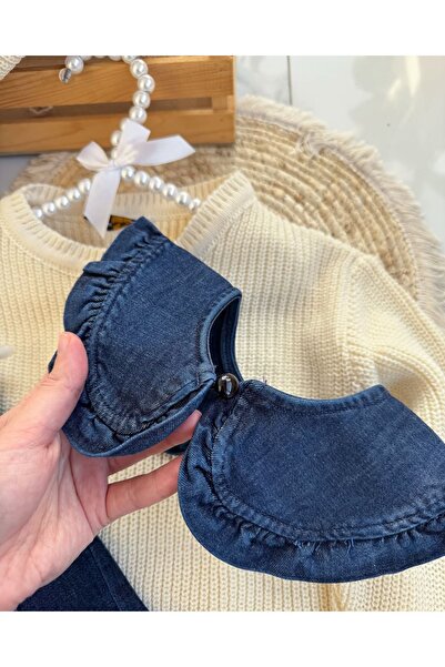 Minigimin Cicileri My Mini's Gentlewomen Tricoturi Guler denim (vârsta 2-10) Set 2 piese pentru fetiță - crem