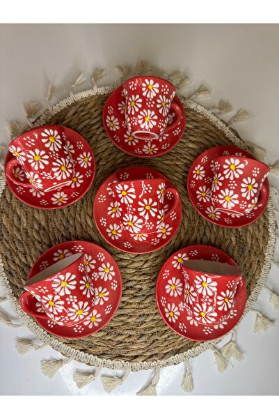 shop Papatya El Yapımı Seramik Kahve Fincan Takımı 6 Kişilik - 12 Parça