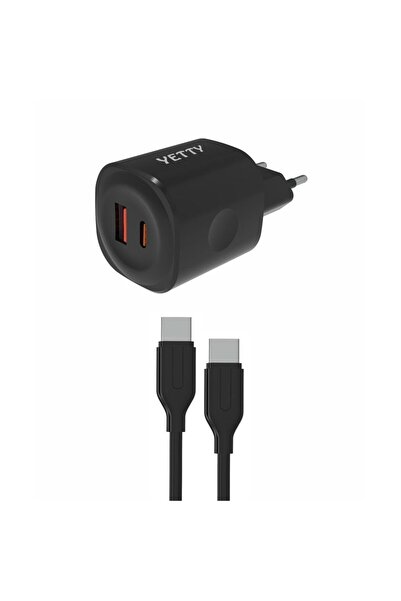 PDAteknoloji Yetty Çift Çıkışlı Pd 25w 3.0 Type-c To Type-c 1m Hızlı Şarj Kablosu - Siyah (yerli Üre