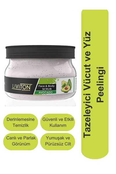 Liviton Professional مقشر الجسم والوجه بالأفوكادو - مقشر منعش للجسم والوجه، 300 مل |   بشرة ناعمة وحيوية