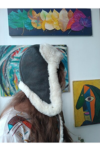 hoaryage Γνήσιο καπέλο πιλότου διπλής στρώσης από δέρμα μοσχαριού