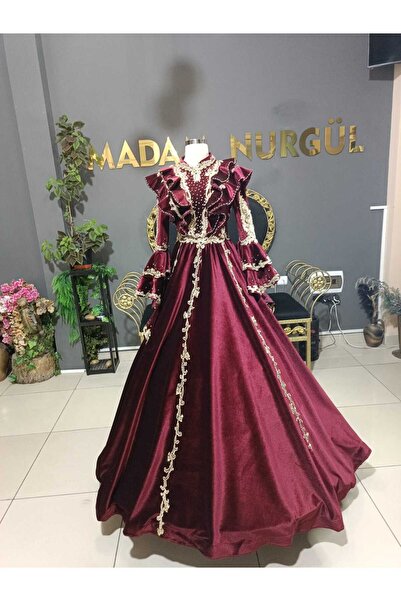 Madam Nurgül Bordo Kadife Kaftan