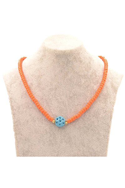 Polonezköy Cam Sanat Merkezi Turuncu Boncuklu Mavi Süryani Nazar Boncuğu Uçlu Kolye