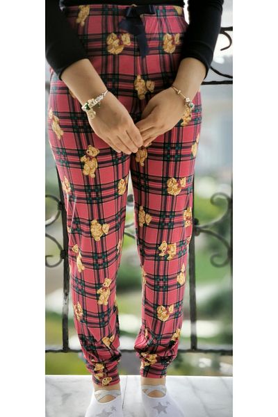 Aleza Shoes Дамски пижамен долнище от памук и вискоза с кариран шарен мотив