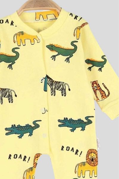 dinamik çocuk Newborn Baby Safari Printed Newborn Baby Onesie with Snap Fasteners Unisex 100% Cotton Flexible 1-3-6 Months