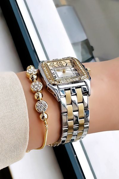 Homies Women's Wrist Watch - Waterproof, Gold Silver Color, Steel Band & Bracelet Hmby2035C2