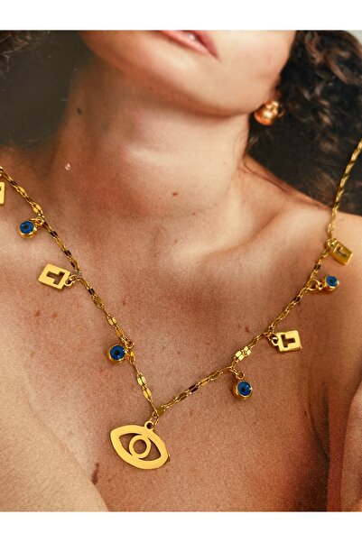 Pinery Jewels قلادة ذهبية للنساء من الفولاذ المقاوم للصدأ باللون الأزرق