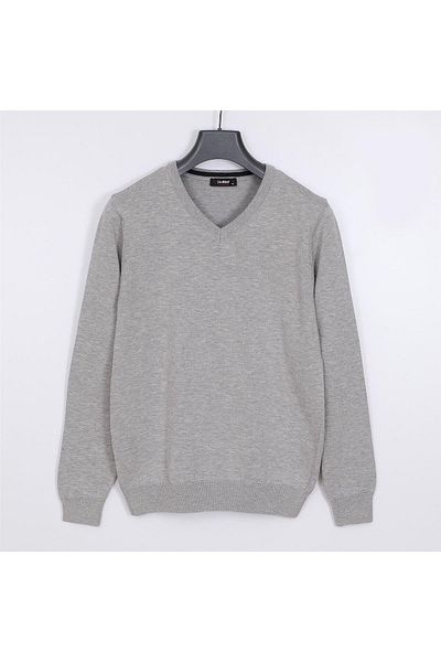 Dio Rise Men's Raffless Long Sleeve Slim V-Neck Sweater - 180537   - Light Gray Melange