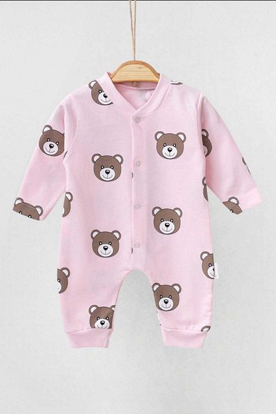 dinamik çocuk Unisex Baby Rompers - Teddy Bear Print, 100% Cotton, Flexible, 1-3-6 Months