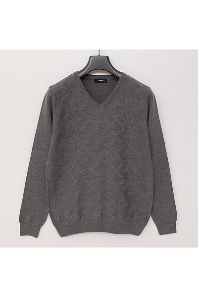Dio Rise Men's V-Neck Slim Design Long Sleeve Sweater - 189055   - Gray Melange