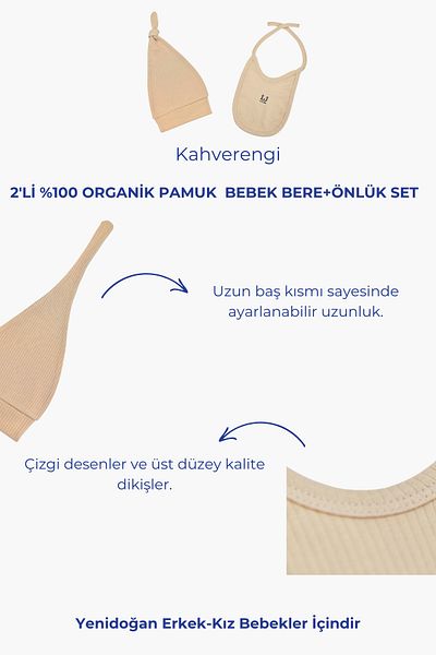 Little Jom Newborn Baby Beanie+Baby Bib Set, 100% Organic Cotton Set, Baby Gift