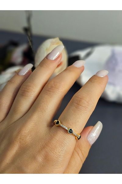 SiestaAccessories Green Mini Heart Gold Color Adjustable Ring