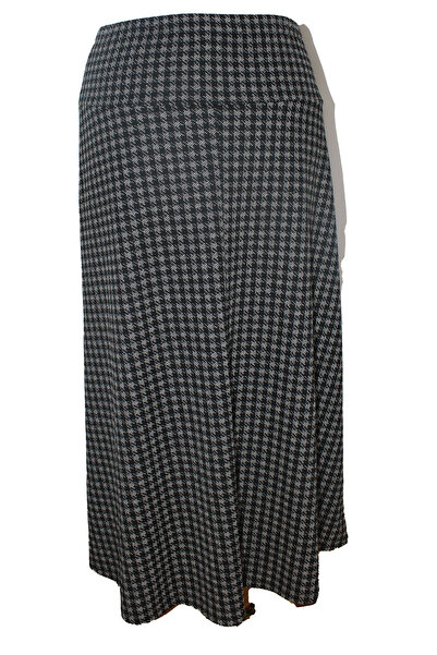 HESNA Women's Waist Filter Texture Houndstooth Flared Stone Beige Seasonal Skirt