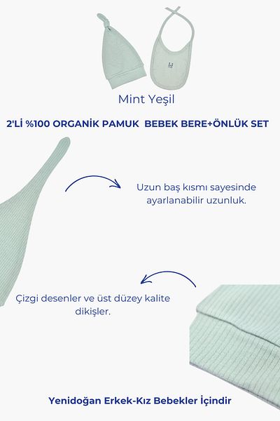 Little Jom Newborn Baby Beanie+Baby Bib Set, 100% Organic Cotton Set, Baby Gift