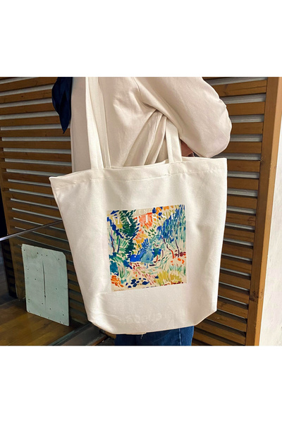 cuboo home Geniş Baskılı Bez Çanta Matısse Deniz Ve Plaj Çantası