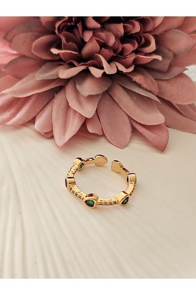 SiestaAccessories Green Mini Heart Gold Color Adjustable Ring