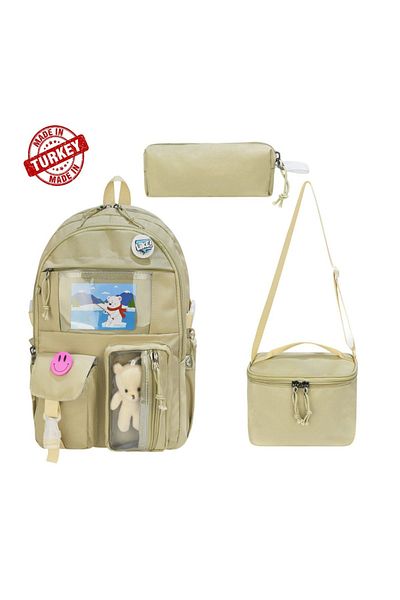 Alanç Gift Special Korean Style Primary School Bag with Accessories Orthopedic Cream Girl's Backpack Nutrition Pen Holder