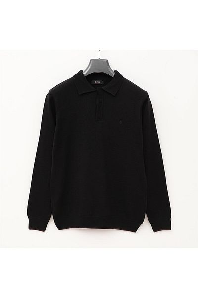 Dio Rise Men's Raffless Long Sleeve Slim Polo Neck Sweatshirt - 189056   - Black