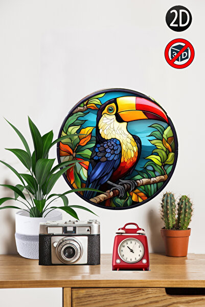 Home Game Ahşap Tukan Temalı 28x28 cm Yuvarlak Ev, Bahçe Mutfak Duvar Dekoru ...