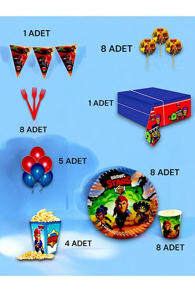 VibeHome 8 Person Brawlstars Themed Luxury Set - Birthday Party and Fun Events
