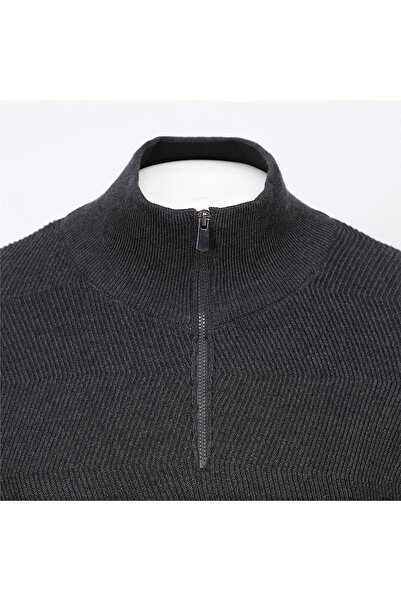 Dio Rise Men's Raffless Long Sleeve Slim Polo Neck Sweatshirt - 189023   - Anthracite