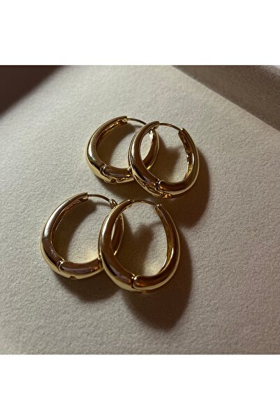 Estosh Aksesuar Gold Oval Küpe