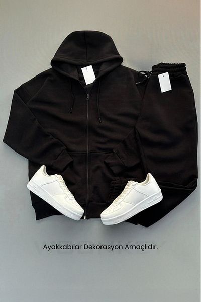 woonkey Cotton Unisex Tracksuit Set - 3 Thread, Bottom and Top Set, Length Zip-Up