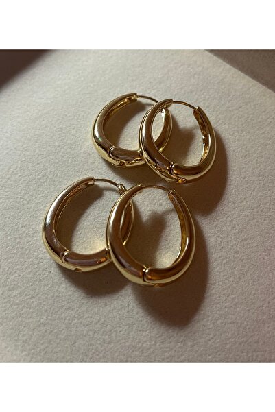 Estosh Aksesuar Gold Oval Küpe