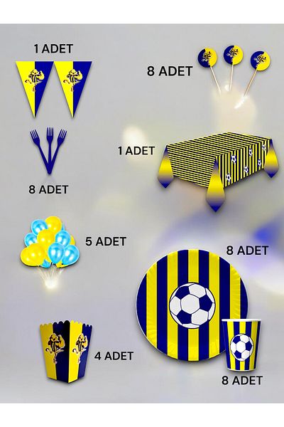 VibeHome Yellow Navy Blue Fan Luxury Set for 8 People - Birthday Party and Fun Events