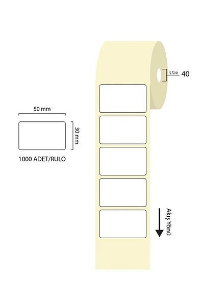 Easy Tedarik Tanex 50x30mm Eco Thermal Label 1 Piece 40mm Diameter 1000 Pieces