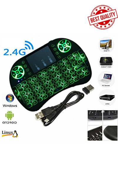 Laraheiser Işıklı Kablosuz Mini Klavye Tv Televizyon Ps3 Dokunmatik Mouse Touchpadli Android Uyumlu