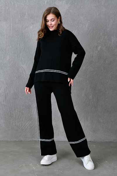 barış sülün lovebox High Waist and Stripe Wide Leg Pants - Hijab Knitwear Suit 3040