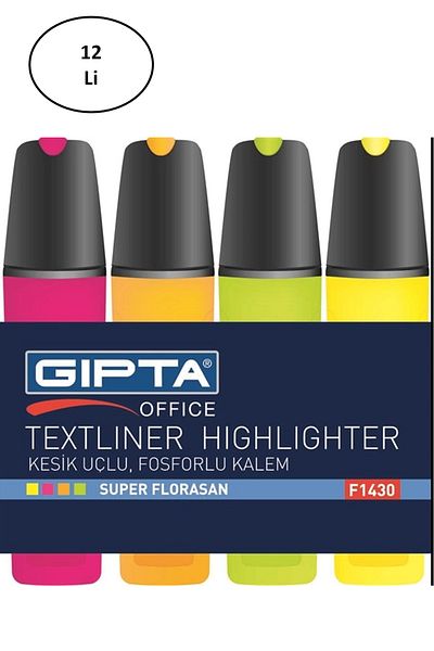 Miyas Yellow Gıpta Highlighter 5mm Cut Pen - Pack of 12